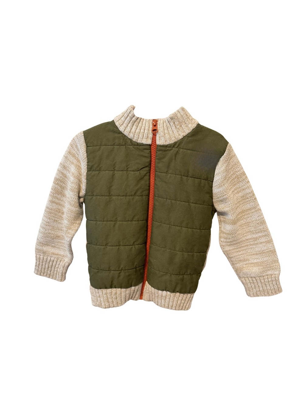 Cat & Jack Quilted Hybrid Jacket Faux Fur Lining Olive Cream 3T